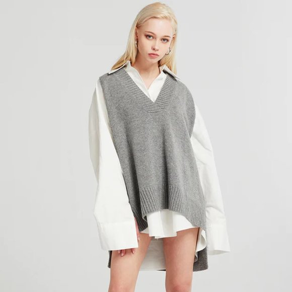 Storets Lyla Oversized Knit Vest Gray S/M - Picture 4 of 16